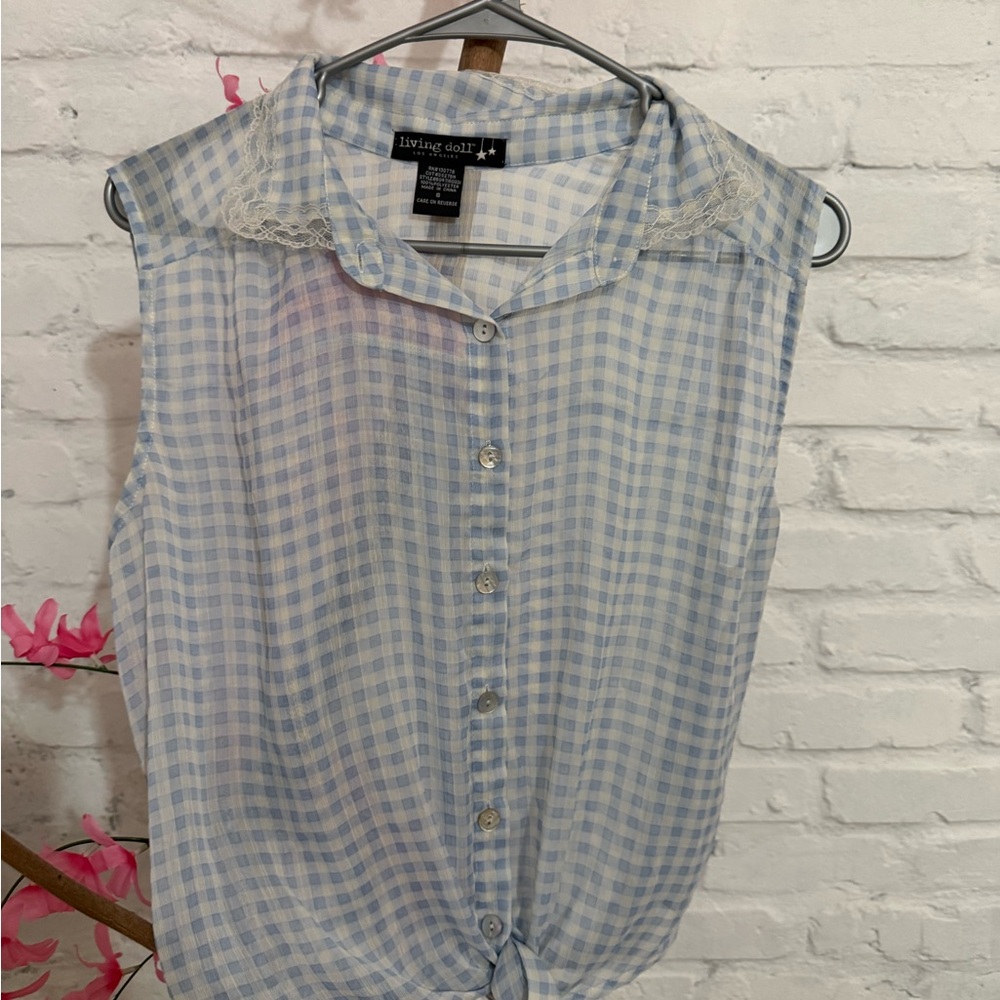 Living Doll Light Blue Gingham Button Down Shirt